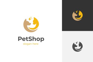 kedi köpek bakımı logo ikonu tasarımı daire şeklindeki hayvan mağazası logo sembolü illüstrasyonu