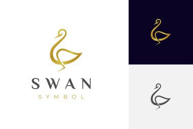 Altın kuğu logo ikonu tasarımı. Zarif hayvan minimalist stil vektör logosu ögesi