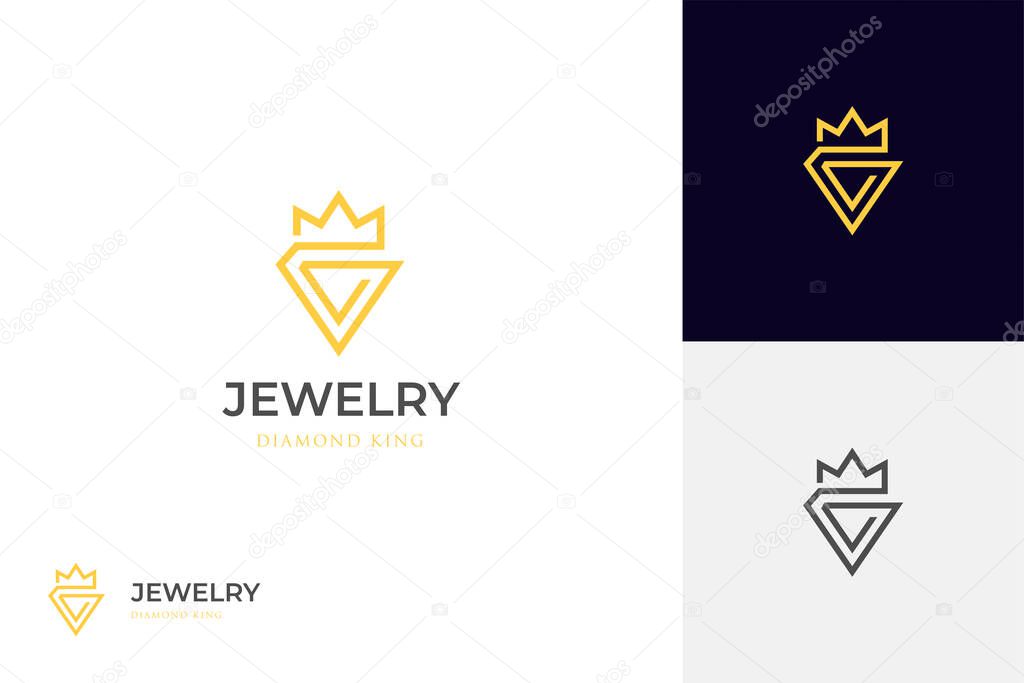 Golden Luxury Diamond royal king logo icon design with crown graphic symbol for jewelry vector logo template