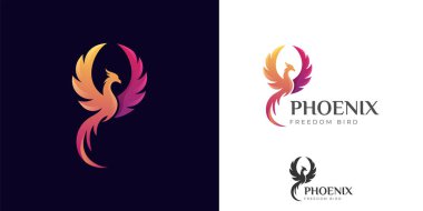 Phoenix gradyan logosu çizimi. Muhteşem Anka kanadı logosu hayvan soyut tasarımı