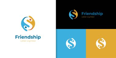 İnsanların logo tasarımı olan S harfi, arkadaşlık günü için yuvarlak grafik element sembolü olan bir insan, insan topluluğu logosu tasarımı