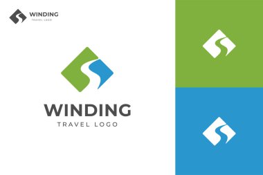 Yönlendirme logosu logosu konsepti için kare ve dere grafik fikri olan kıvrımlı yol logosu tasarımı