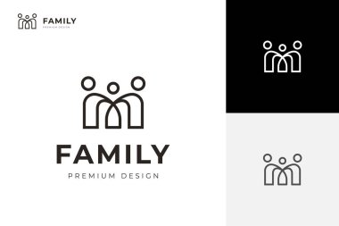 Aile bakımı logosu sanat tarzı, çocuk grafik çizim vektör logosu olan aileler