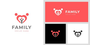 Ebeveynler için aile sevgi logosu tasarımı, çocuklar bakım, ebeveynlik vektör logosu illüstrasyonu