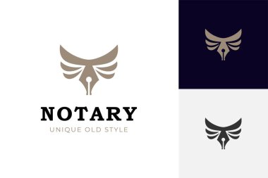 Noter, avukat veya yazar logosu şablonu için soyut kanat vektör ilüstrasyonuna sahip kalem mürekkebi logosu tasarımı