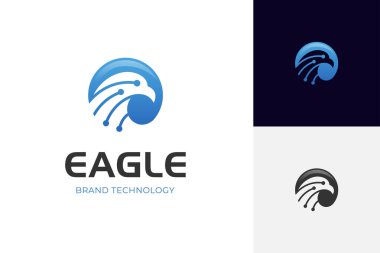 Marka teknolojisi ve bağlantı sembolü illüstrasyonu için şekil etrafında daire çizen Kartal teknolojisi logo simgesi tasarımı