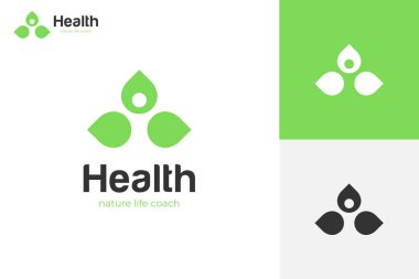 Sağlıklı yaşam insanları, yoga, tıbbi ve ekoloji logosu tasarımı için grafik sembolün etrafında yaprak olan logo ikonu tasarımı