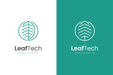Yaprak teknolojisi logo tasarımı. Çember ve büyüme sembolü, marka teknolojisi logo tasarımı.