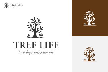 Ağaç yaşamı bahçe silueti basit logo simgesi tasarımı, yaşam parkı logo şablonu için ağaç dalı çizimi