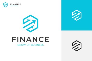 Büyüme logosu tasarımını finanse etmek, altıgen üzerinde ok işareti, ticari logo şablonunu büyütmek için minimalist modern logolar