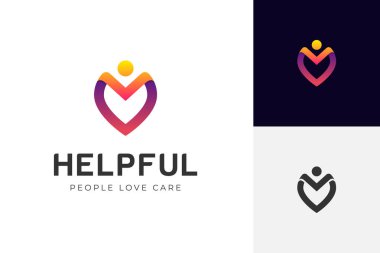 İnsanlar sağlık hizmeti logosu şablonu için kalp grafik unsurları olan modern logo tasarımı seviyorlar