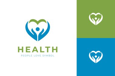 İnsanlarla Kalp Bakımı, hayır kurumu, sağlık hizmetleri, insan fitness sembolü tasarımı için vektör logosu tasarımı