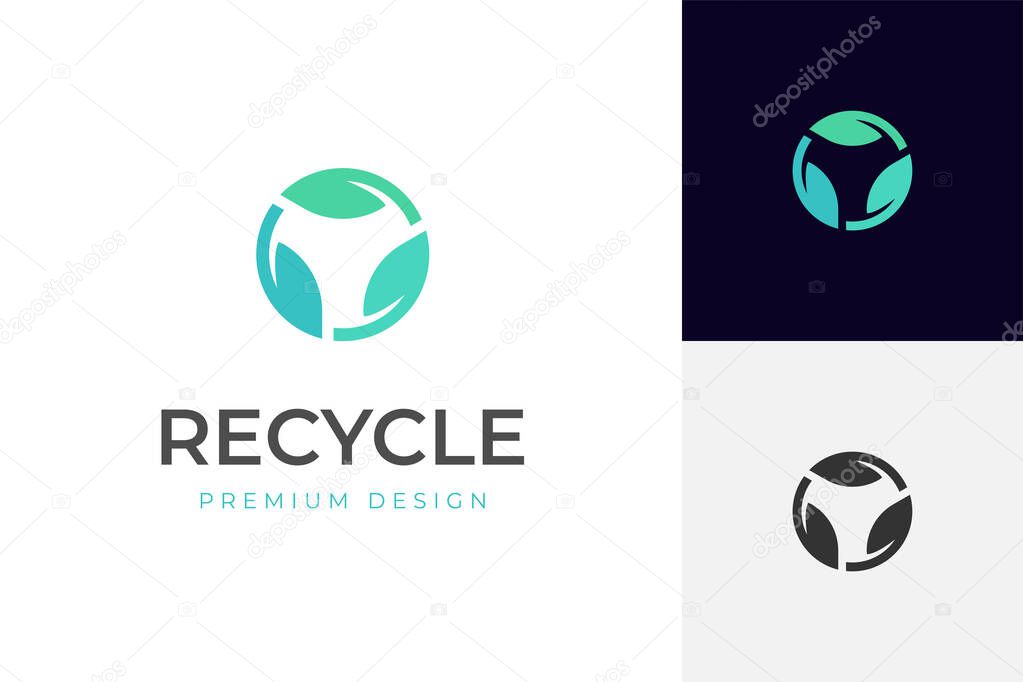 Recycle with green leaf logo icon design with rotation symbol leaves for recycling ecology logo design