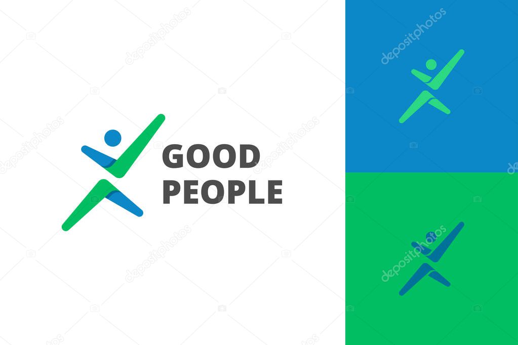 Good People with Check Logo design for coach, human good service icon symbol, analysis health check logo element