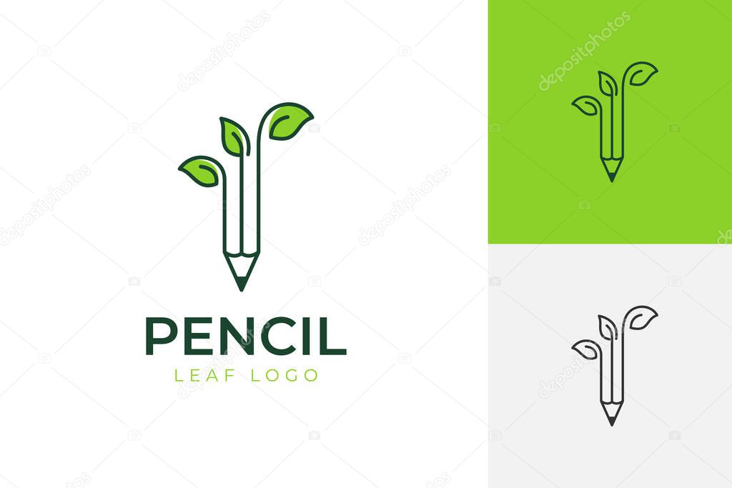 Gardening school with a leaf and pencil logo icon design for education logo template