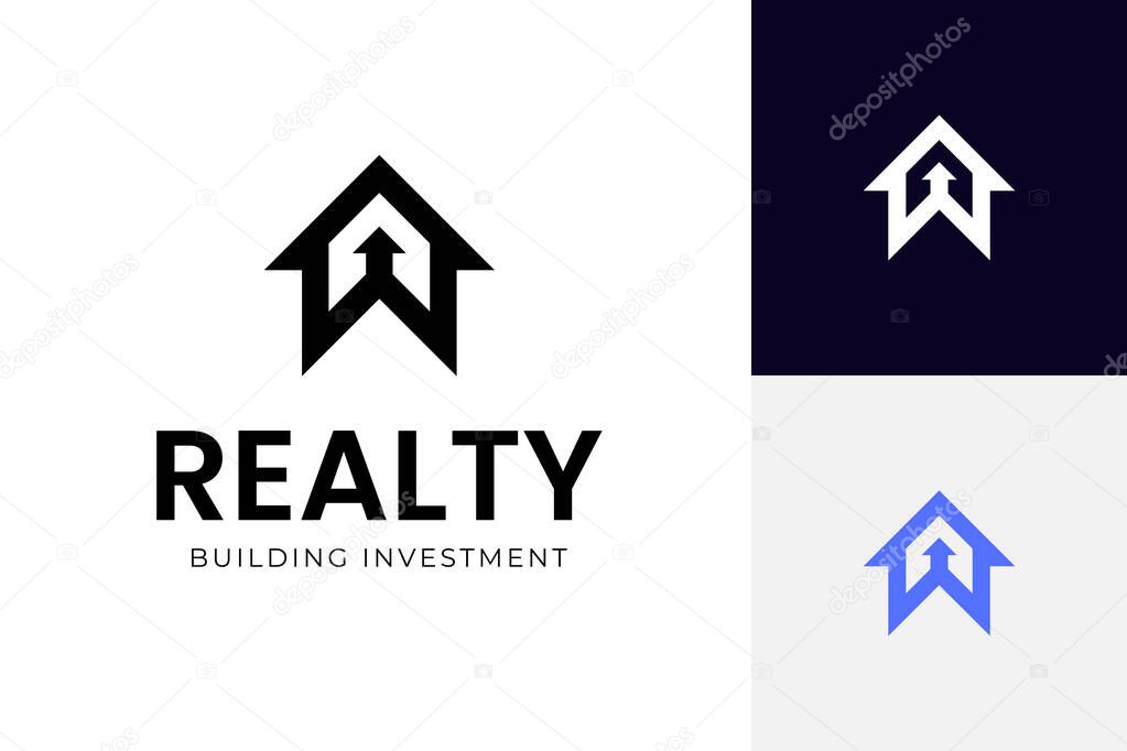 Property investment logo icon design with house arrow up growing business creative logo idea