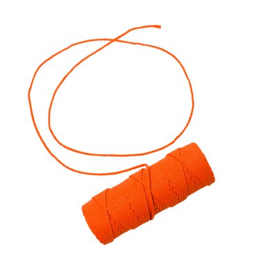 İp çerçevesi beyaz arkaplanda izole edilmiş turuncu bobbin başlığı