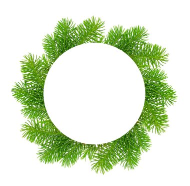 Köknar dalları şeklinde yeşil bir çerçeve. Köknar dallarıyla kompozisyon