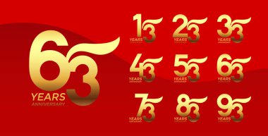 Set of Anniversary logotype golden color with red background for celebration clipart
