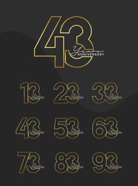 Set of Anniversary outline logotype silver and gold color with black background for celebration clipart