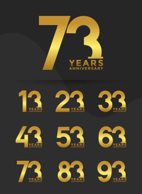Set of Anniversary logotype golden color with black background for celebration clipart