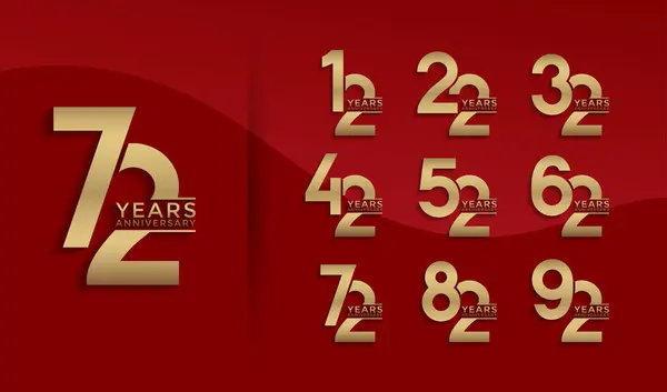 Stock vector Set of Anniversary logotype gold color with red background for celebration