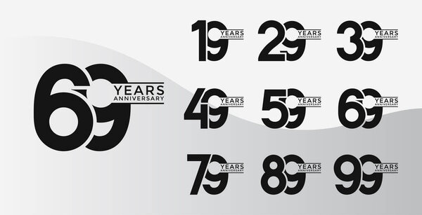 Set of Anniversary logotype flat black color with white background for celebration
