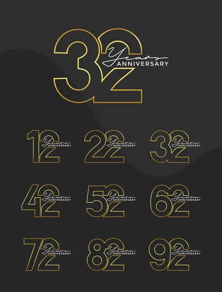 stock vector Set of Anniversary outline logotype silver and gold color with black background for celebration