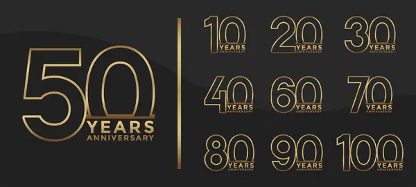 stock vector Set of Anniversary outline logotype and golden color with black background for celebration