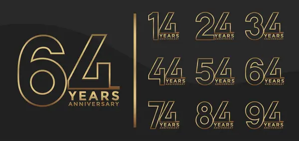 stock vector Set of Anniversary outline logotype and golden color with black background for celebration