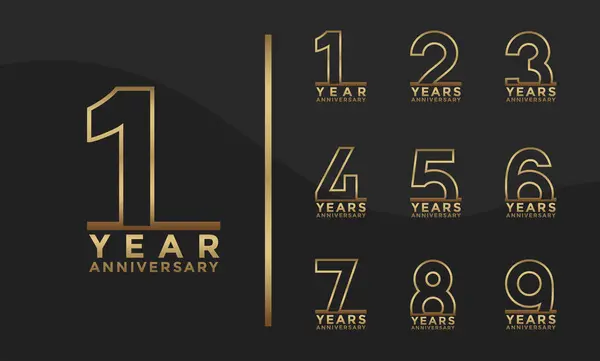 Stock vector Set of Anniversary outline logotype and golden color with black background for celebration