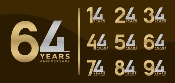 stock vector Set of Anniversary logotype and silver and gold color with brown background for celebration