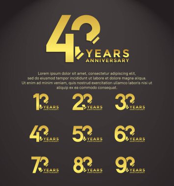 set anniversary golden color with slash on black background can be use for celebration event clipart