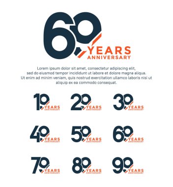 set anniversary logo style black and orange color isolated on white background for great event clipart