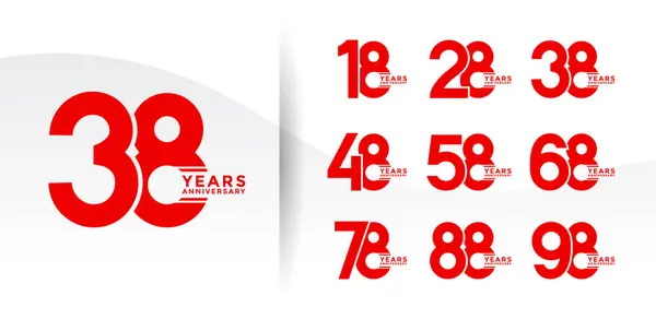 Stock vector set anniversary logotype red flat color on white background for celebration moment