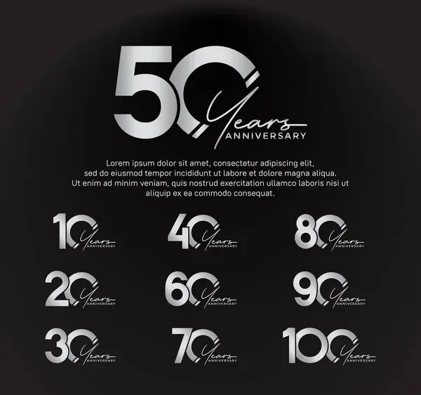 stock vector set anniversary silver color logotype style with hand lettering on black background