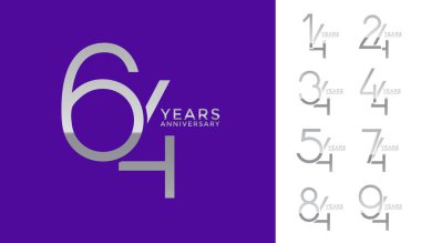 set anniversary silver color logotype style with overlapping number on purple and white background clipart