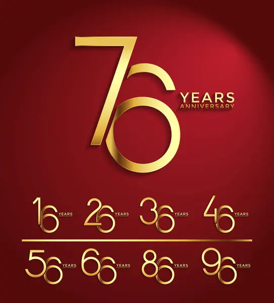 stock vector set anniversary golden color logotype style with overlapping number on red background