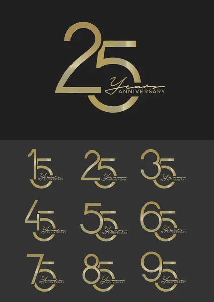 Stock vector set of anniversary with calligraphy gold color on black background for special moment