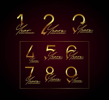 set of anniversary premium gold color on red background for celebration moment clipart