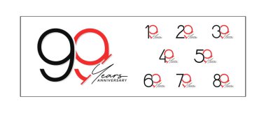 set of anniversary logo style black and red color on white background for special celebration clipart