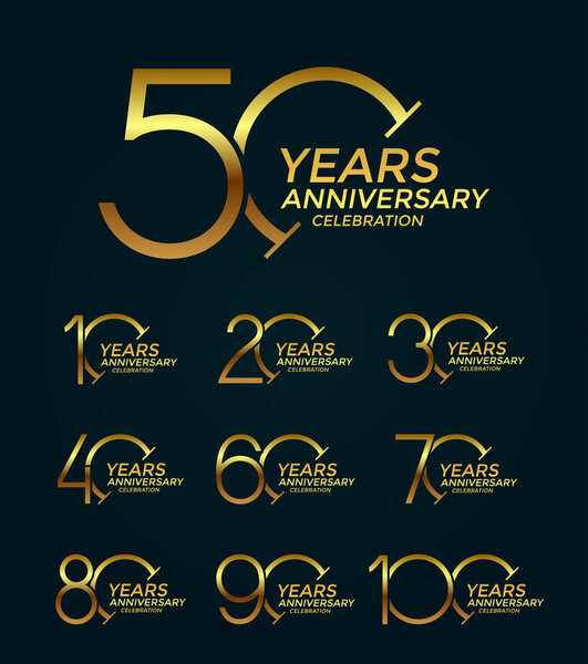set of anniversary logo style golden color on black background for celebration event
