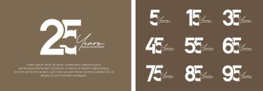 set of anniversary logo white color on brown background for celebration moment clipart