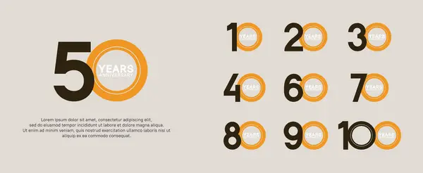 Sada Výročí Logo Černá Oranžová Barva Bílém Pozadí Pro Oslavu — Stockový vektor