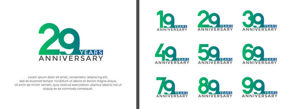 set of anniversary logo black and green color on green background for celebration moment