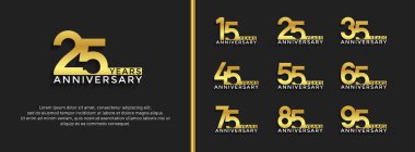 set of anniversary logotype golden color on black background for celebration moment clipart