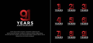 set of anniversary logotype white and red color on black background for celebration moment clipart