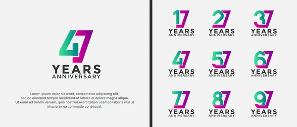 stock vector set of anniversary logotype purple and green color on white background for celebration moment