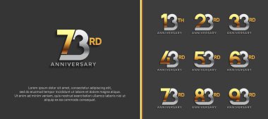 set of anniversary logotype silver and gold color on black background for celebration moment clipart