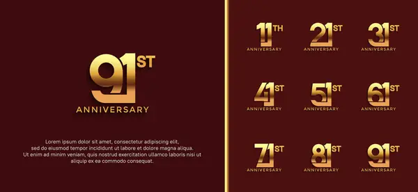 stock vector set of anniversary logotype golden color on dark red background for celebration moment